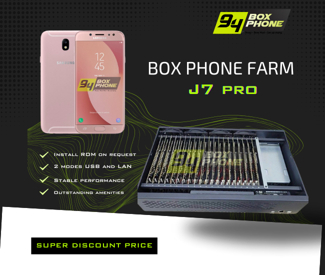 Box Phone Farm J7 Pro with black/blue USB board